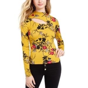 NWT GUESS Cutout Top In Tealight Vines Print Gold